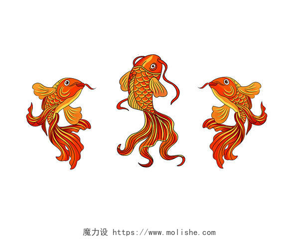 红色古风国潮手绘锦鲤鲤鱼元素PNG素材